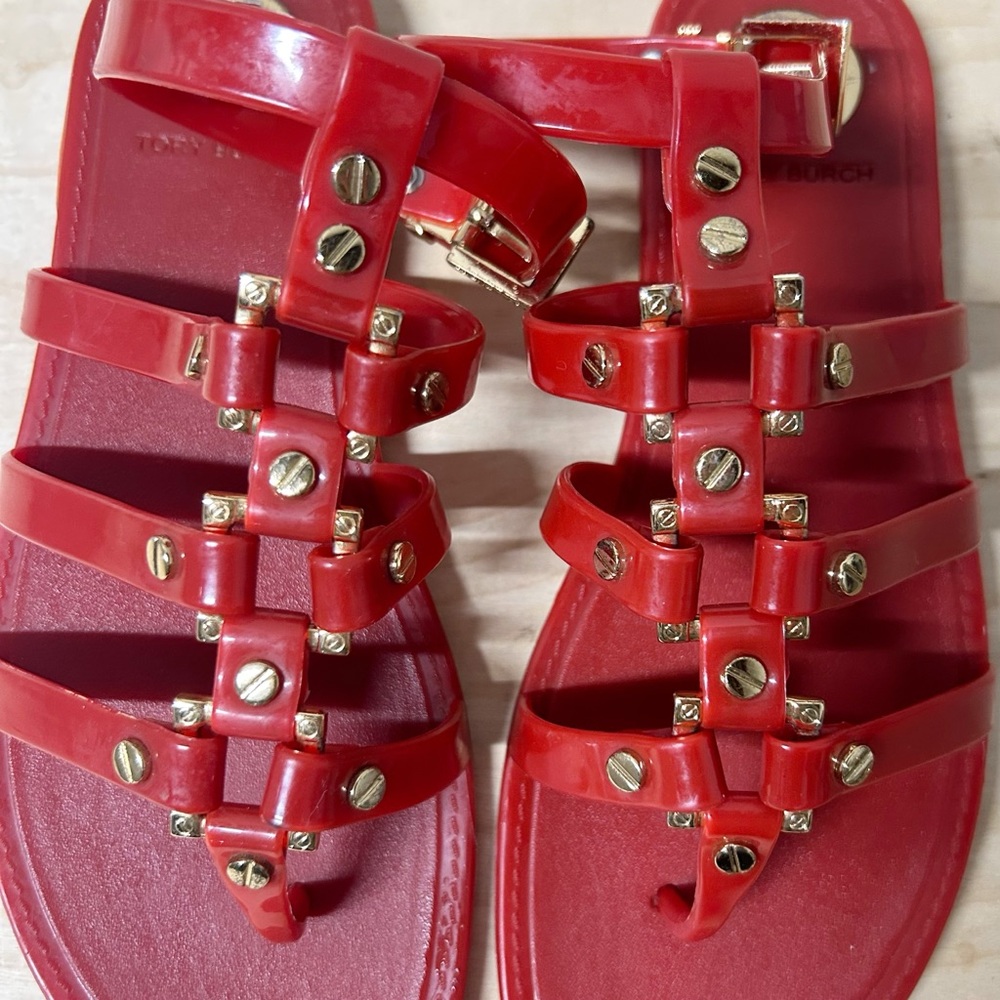 Tory Burch Red Jelly Gladiator Women's Flat Sandals Roxanne Sz 6 EUC - Picture 11 of 11